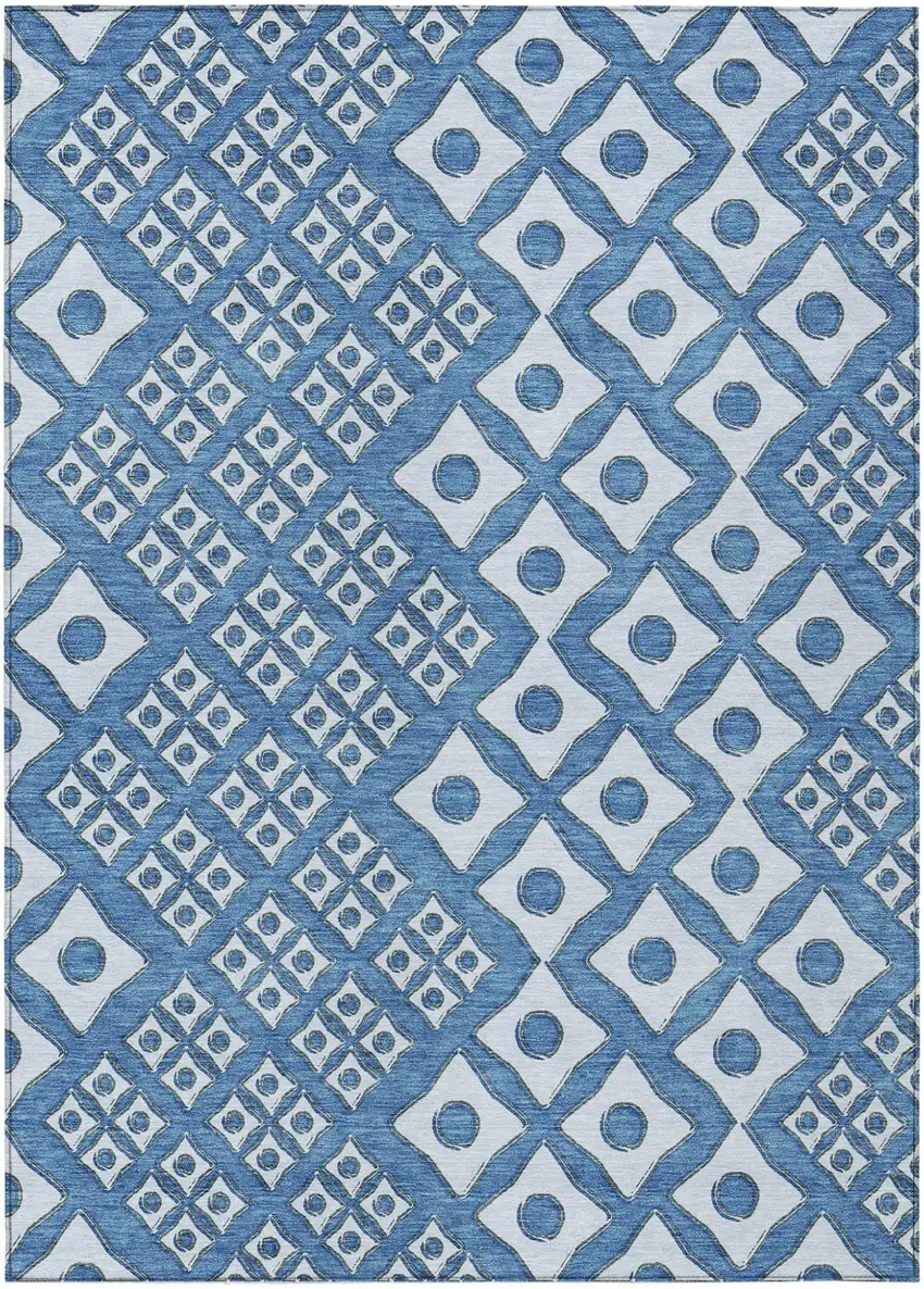 Denim Blue And Light Blue Geometric Washable Indoor Outdoor Area Rug Photo 2