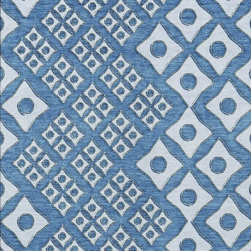 Denim Blue And Light Blue Geometric Washable Indoor Outdoor Area Rug Photo 7