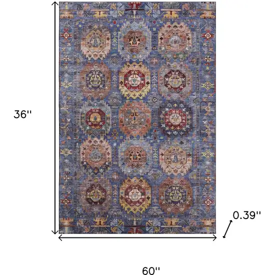 Denim Blue And Merlot Medallion Washable Area Rug With UV Protection Photo 9