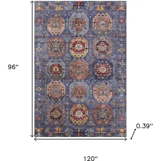 Denim Blue And Merlot Medallion Washable Area Rug With UV Protection Photo 9
