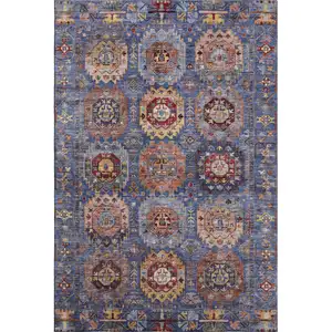 Photo of Denim Blue And Merlot Medallion Washable Area Rug With UV Protection