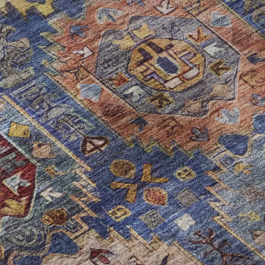 Denim Blue And Merlot Medallion Washable Area Rug With UV Protection Photo 8