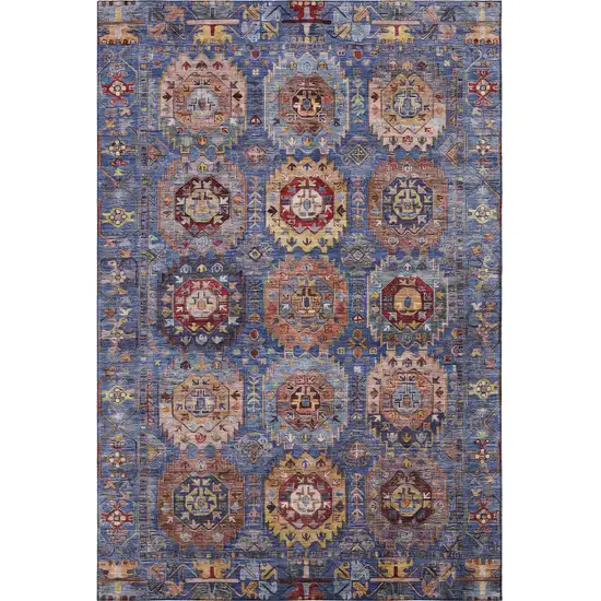 Denim Blue And Merlot Medallion Washable Area Rug With UV Protection Photo 4