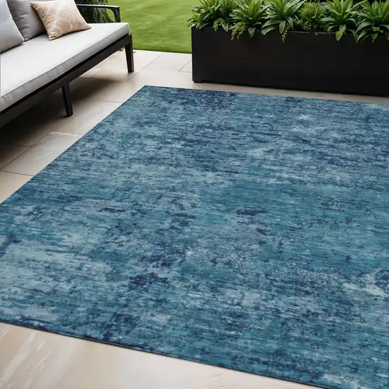 Denim Blue And Navy Blue Abstract Washable Indoor Outdoor Area Rug Photo 2