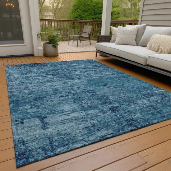 Denim Blue And Navy Blue Abstract Washable Indoor Outdoor Area Rug Photo 9