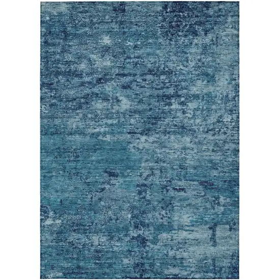 Denim Blue And Navy Blue Abstract Washable Indoor Outdoor Area Rug Photo 5