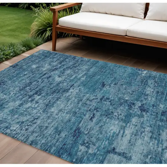 Denim Blue And Navy Blue Abstract Washable Indoor Outdoor Area Rug Photo 2