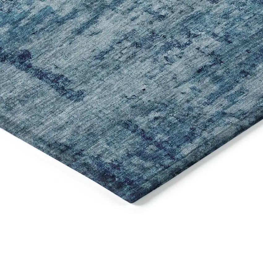 Denim Blue And Navy Blue Abstract Washable Indoor Outdoor Area Rug Photo 4