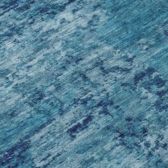 Denim Blue And Navy Blue Abstract Washable Indoor Outdoor Area Rug Photo 7