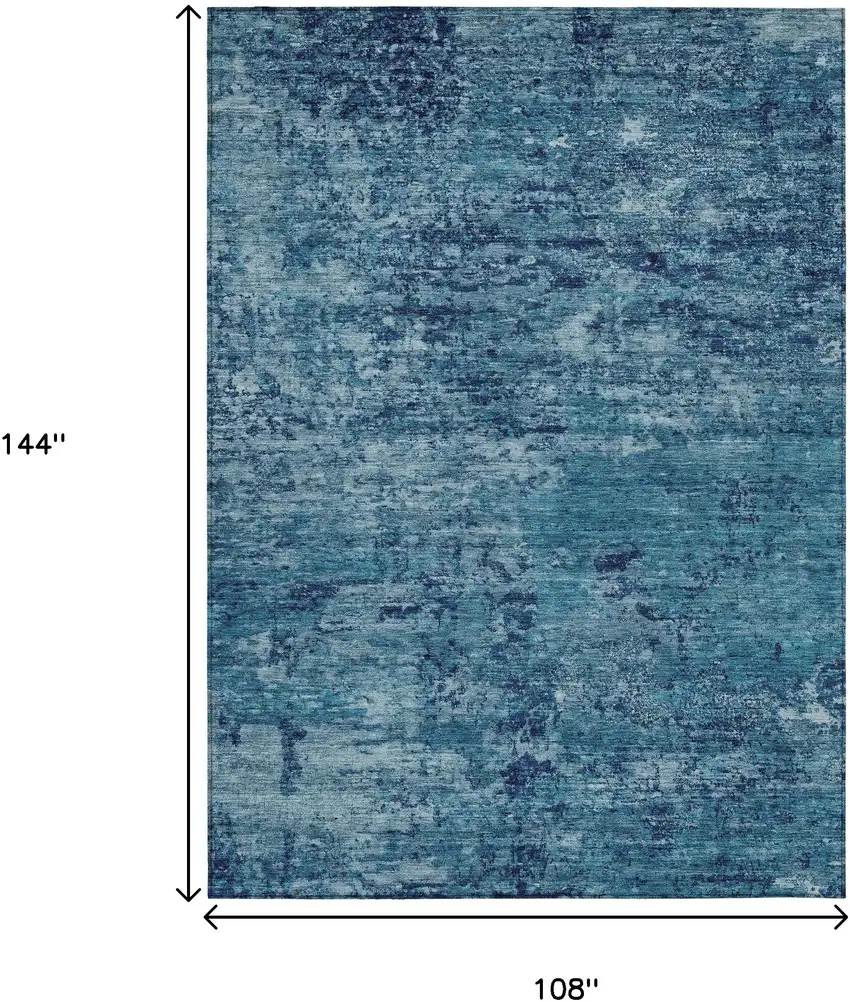 Denim Blue And Navy Blue Abstract Washable Indoor Outdoor Area Rug Photo 8