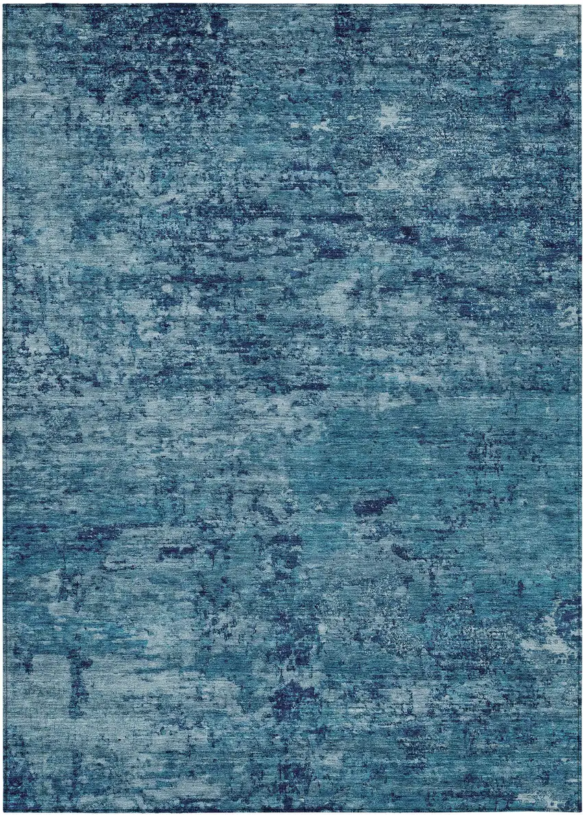 Denim Blue And Navy Blue Abstract Washable Indoor Outdoor Area Rug Photo 1