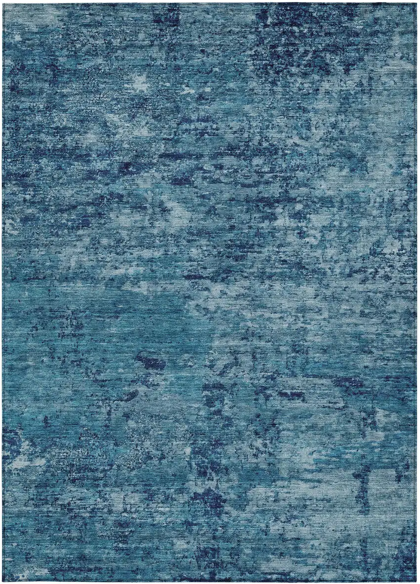 Denim Blue And Navy Blue Abstract Washable Indoor Outdoor Area Rug Photo 6