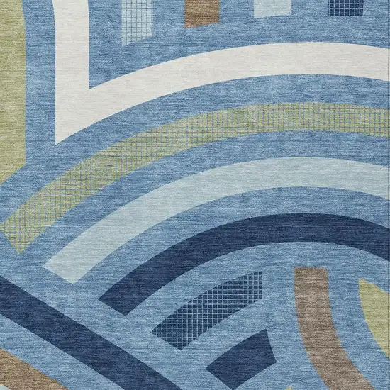 Denim Blue And Navy Blue Abstract Washable Indoor Outdoor Area Rug Photo 2