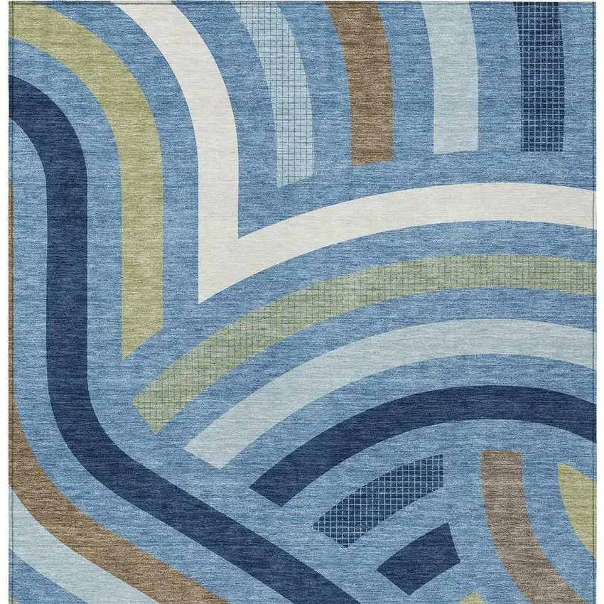 Denim Blue And Navy Blue Abstract Washable Indoor Outdoor Area Rug Photo 3