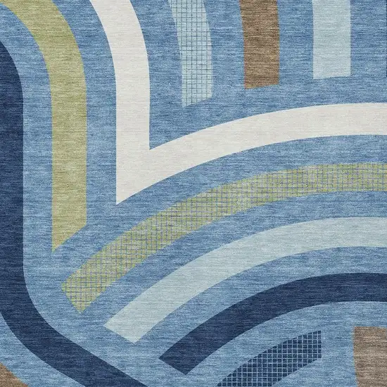Denim Blue And Navy Blue Abstract Washable Indoor Outdoor Area Rug Photo 2