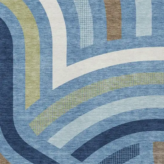 Denim Blue And Navy Blue Abstract Washable Indoor Outdoor Area Rug Photo 2