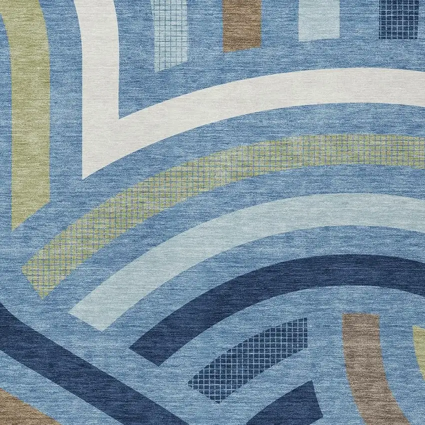 Denim Blue And Navy Blue Abstract Washable Indoor Outdoor Area Rug Photo 2