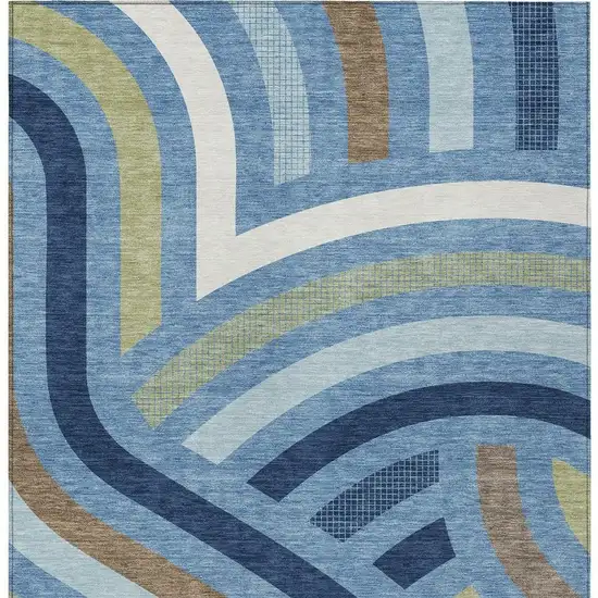 Denim Blue And Navy Blue Abstract Washable Indoor Outdoor Area Rug Photo 3