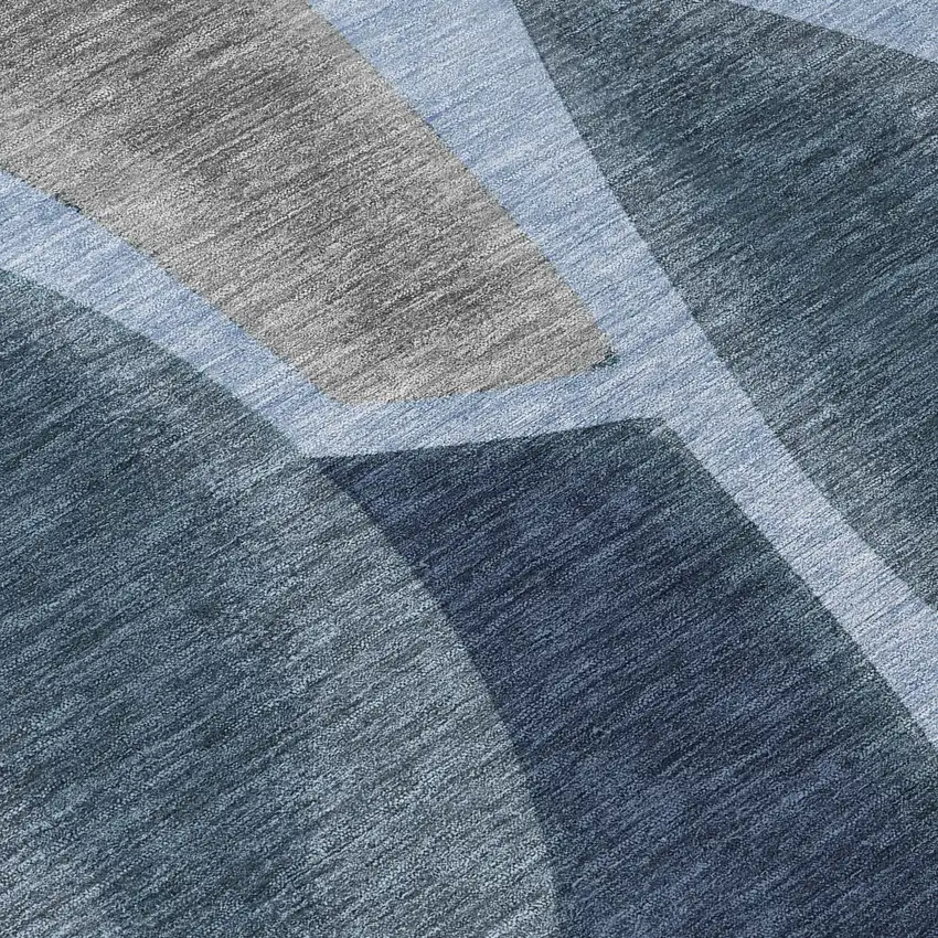 Denim Blue And Navy Blue Abstract Washable Indoor Outdoor Area Rug Photo 9