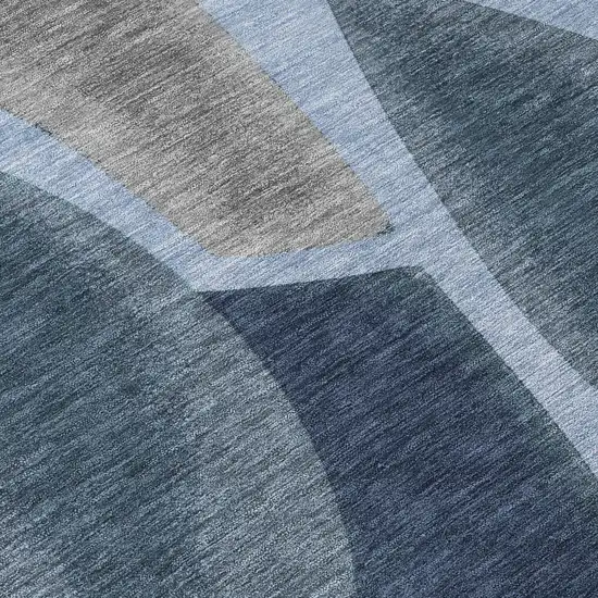 Denim Blue And Navy Blue Abstract Washable Indoor Outdoor Area Rug Photo 9