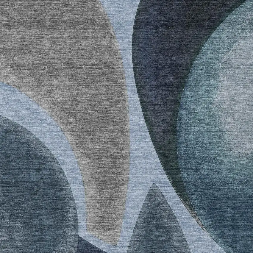 Denim Blue And Navy Blue Abstract Washable Indoor Outdoor Area Rug Photo 2