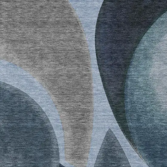 Denim Blue And Navy Blue Abstract Washable Indoor Outdoor Area Rug Photo 2