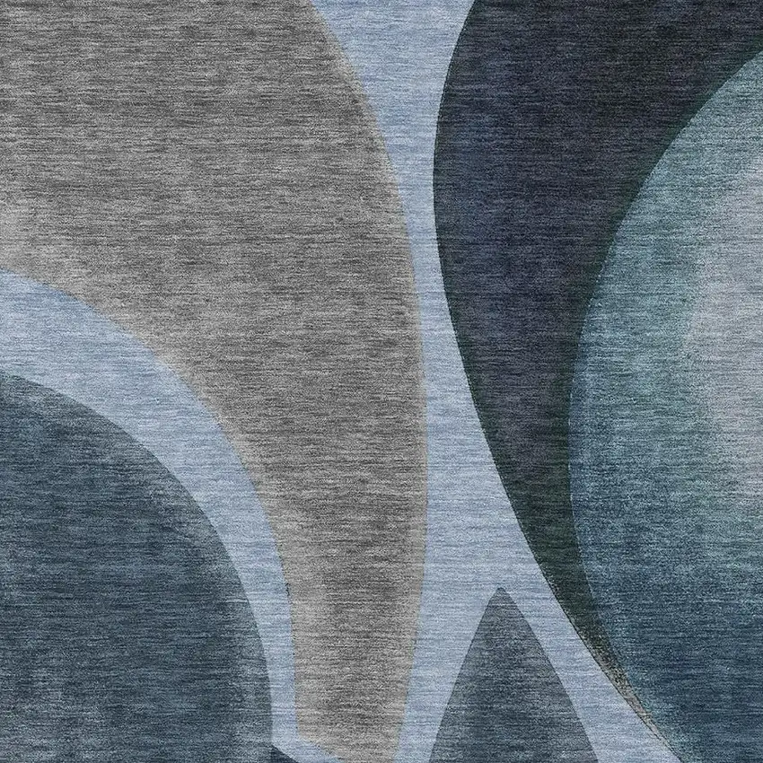 Denim Blue And Navy Blue Abstract Washable Indoor Outdoor Area Rug Photo 2