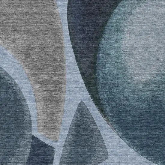 Denim Blue And Navy Blue Abstract Washable Indoor Outdoor Area Rug Photo 2