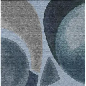Photo of Denim Blue And Navy Blue Abstract Washable Indoor Outdoor Area Rug