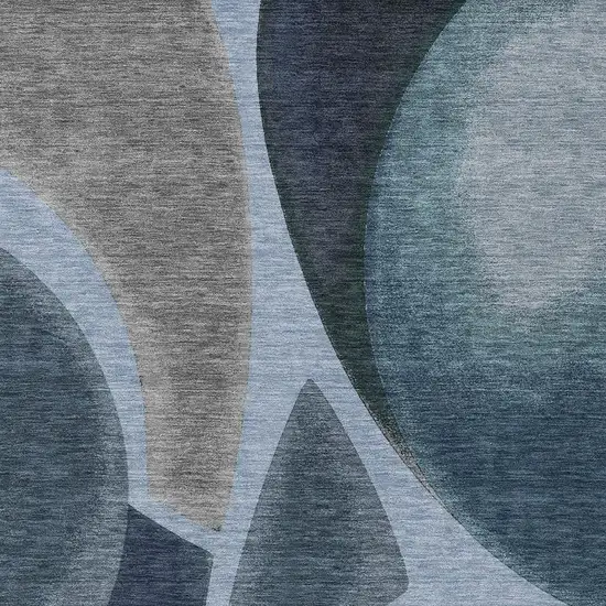 Denim Blue And Navy Blue Abstract Washable Indoor Outdoor Area Rug Photo 2