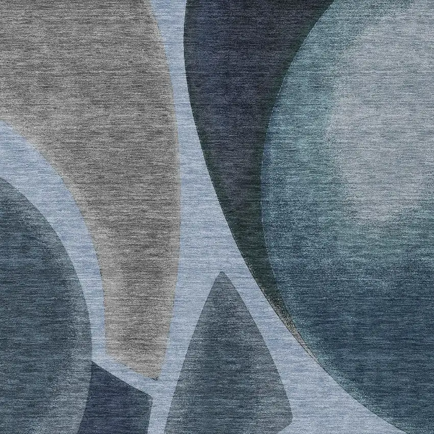 Denim Blue And Navy Blue Abstract Washable Indoor Outdoor Area Rug Photo 2