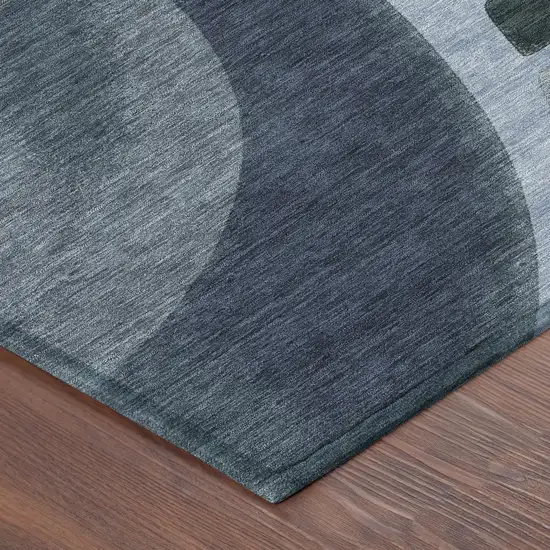 Denim Blue And Navy Blue Abstract Washable Indoor Outdoor Area Rug Photo 8