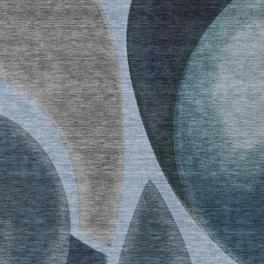 Denim Blue And Navy Blue Abstract Washable Indoor Outdoor Area Rug Photo 2