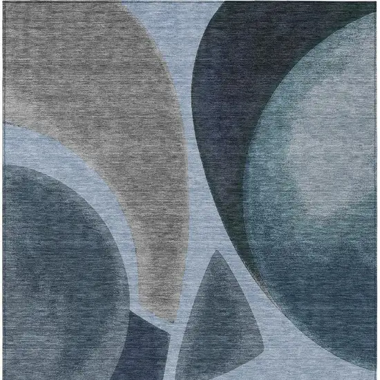 Denim Blue And Navy Blue Abstract Washable Indoor Outdoor Area Rug Photo 3