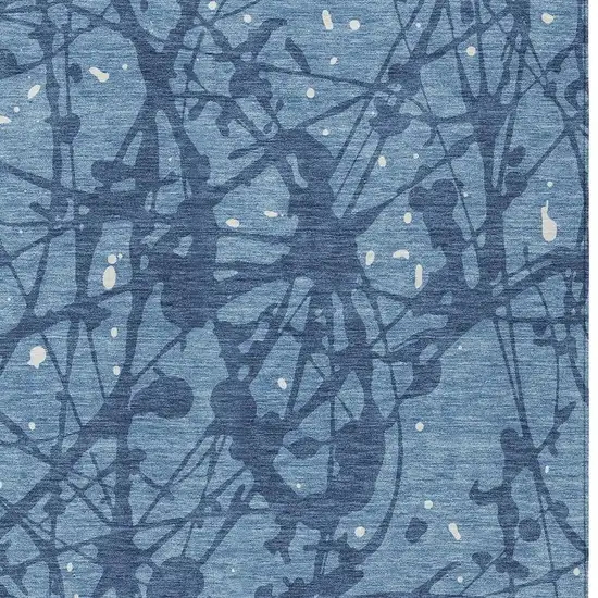 Denim Blue And Navy Blue Abstract Washable Indoor Outdoor Area Rug Photo 2