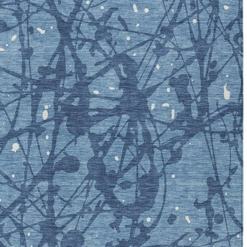 Denim Blue And Navy Blue Abstract Washable Indoor Outdoor Area Rug Photo 2