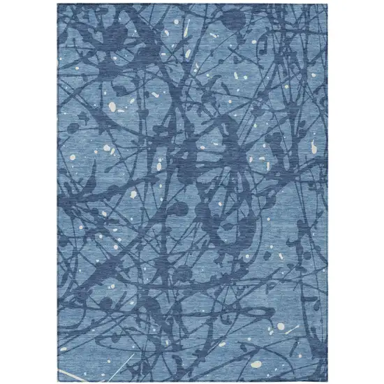 Denim Blue And Navy Blue Abstract Washable Indoor Outdoor Area Rug Photo 1