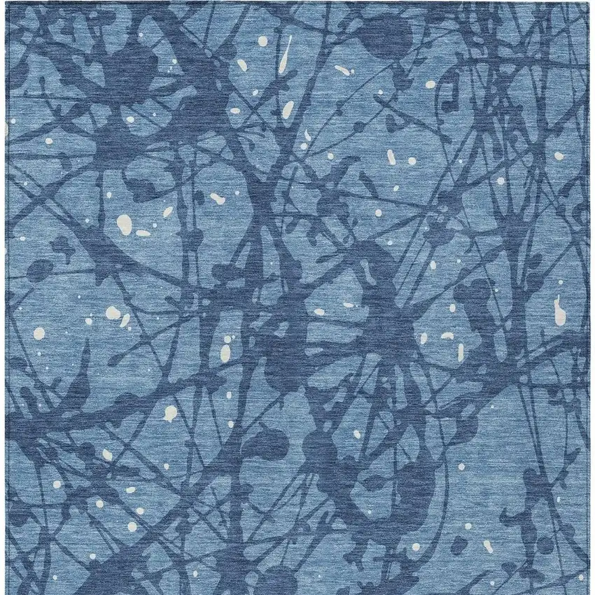 Denim Blue And Navy Blue Abstract Washable Indoor Outdoor Area Rug Photo 3