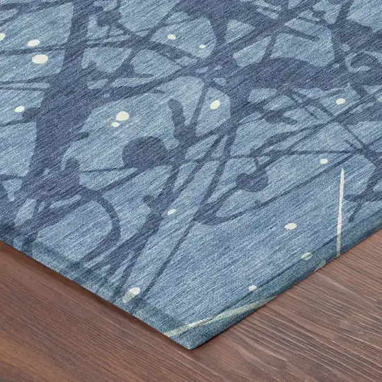Denim Blue And Navy Blue Abstract Washable Indoor Outdoor Area Rug Photo 4