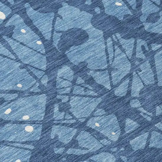 Denim Blue And Navy Blue Abstract Washable Indoor Outdoor Area Rug Photo 5