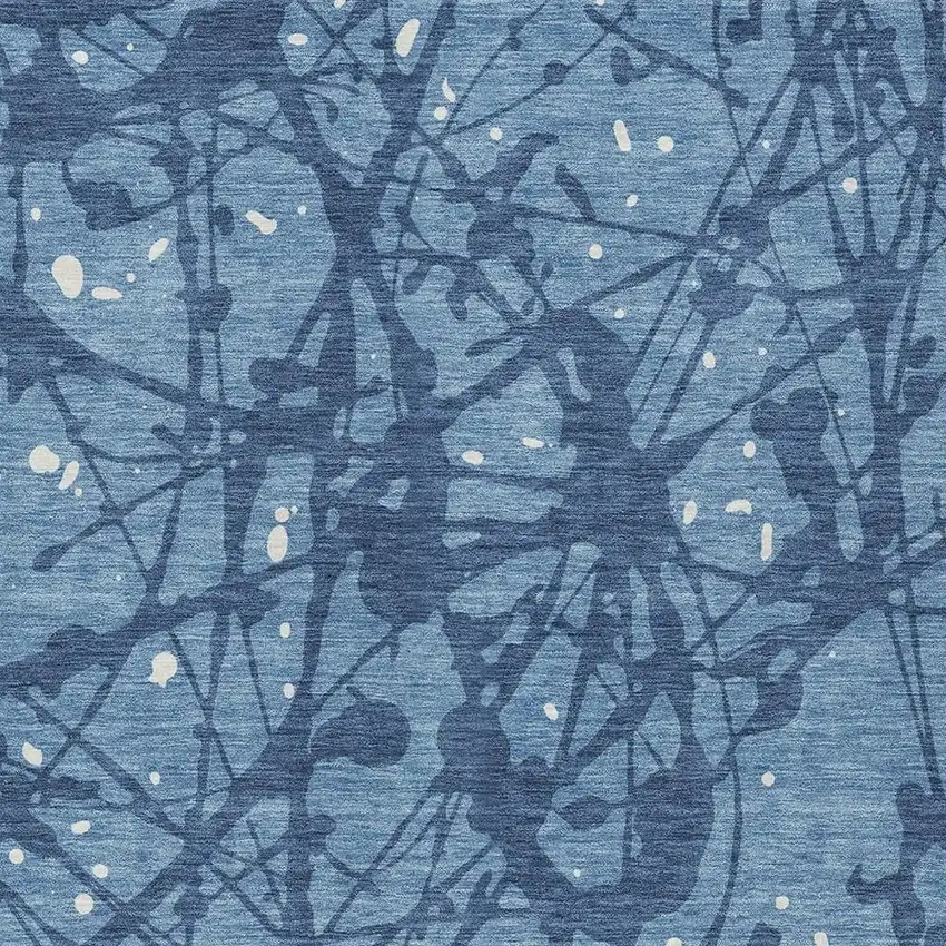 Denim Blue And Navy Blue Abstract Washable Indoor Outdoor Area Rug Photo 2