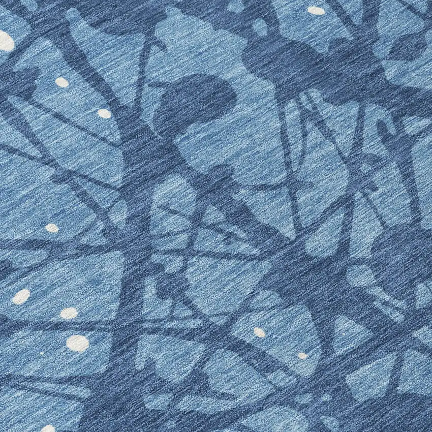 Denim Blue And Navy Blue Abstract Washable Indoor Outdoor Area Rug Photo 5
