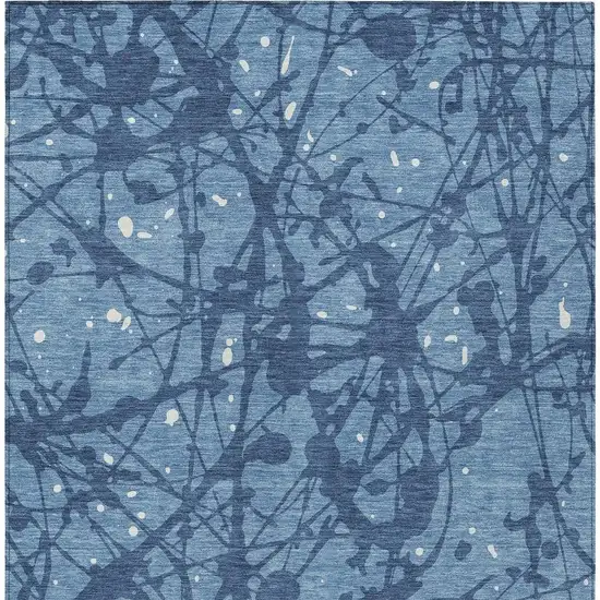 Denim Blue And Navy Blue Abstract Washable Indoor Outdoor Area Rug Photo 3
