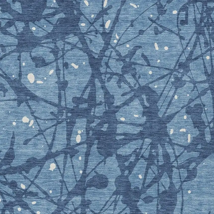 Denim Blue And Navy Blue Abstract Washable Indoor Outdoor Area Rug Photo 2