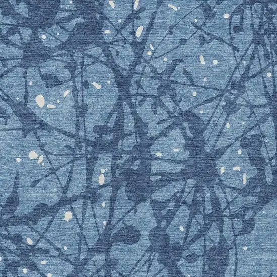 Denim Blue And Navy Blue Abstract Washable Indoor Outdoor Area Rug Photo 2