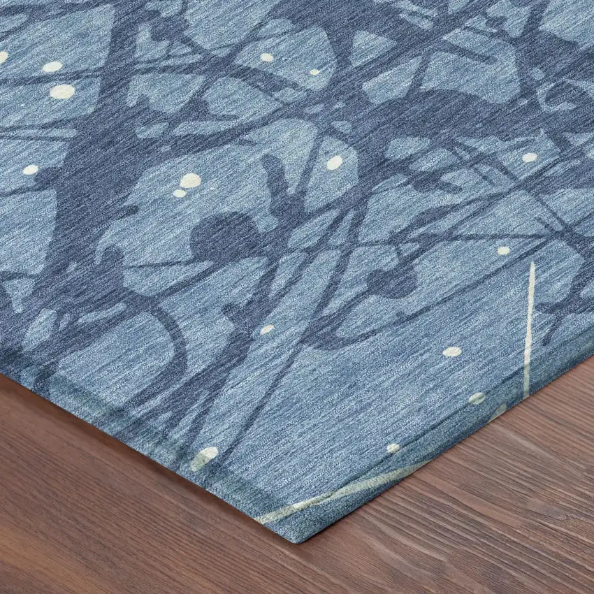 Denim Blue And Navy Blue Abstract Washable Indoor Outdoor Area Rug Photo 4