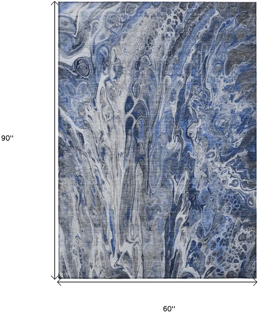 Denim Blue And Navy Blue Abstract Washable Indoor Outdoor Area Rug Photo 6