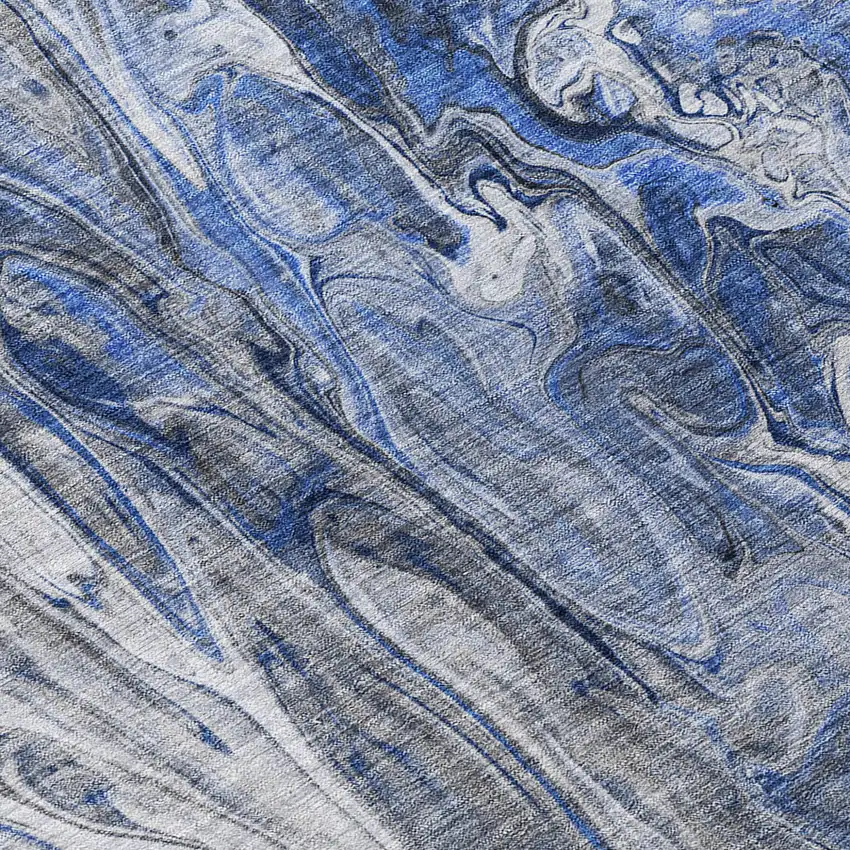 Denim Blue And Navy Blue Abstract Washable Indoor Outdoor Area Rug Photo 7