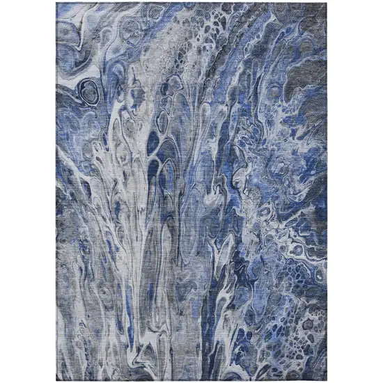 Denim Blue And Navy Blue Abstract Washable Indoor Outdoor Area Rug Photo 2