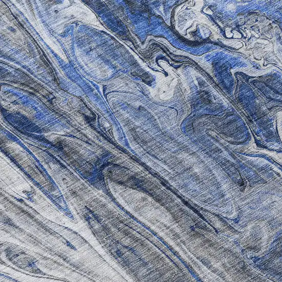 Denim Blue And Navy Blue Abstract Washable Indoor Outdoor Area Rug Photo 6